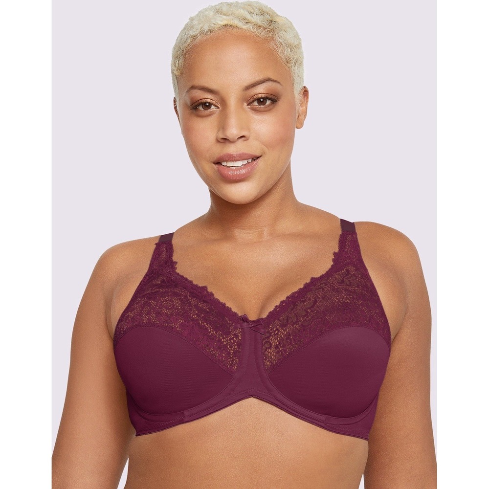 Lilyette by Bali 40D Minimizer Underwire Bra Unlined Full Coverage Burgundy 0428